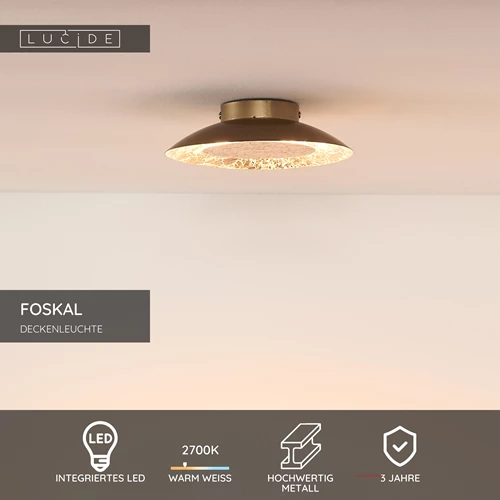 Lucide FOSKAL - Deckenleuchte - Ø 21,5 cm - LED - 1x6W 2700K - Messing - USP